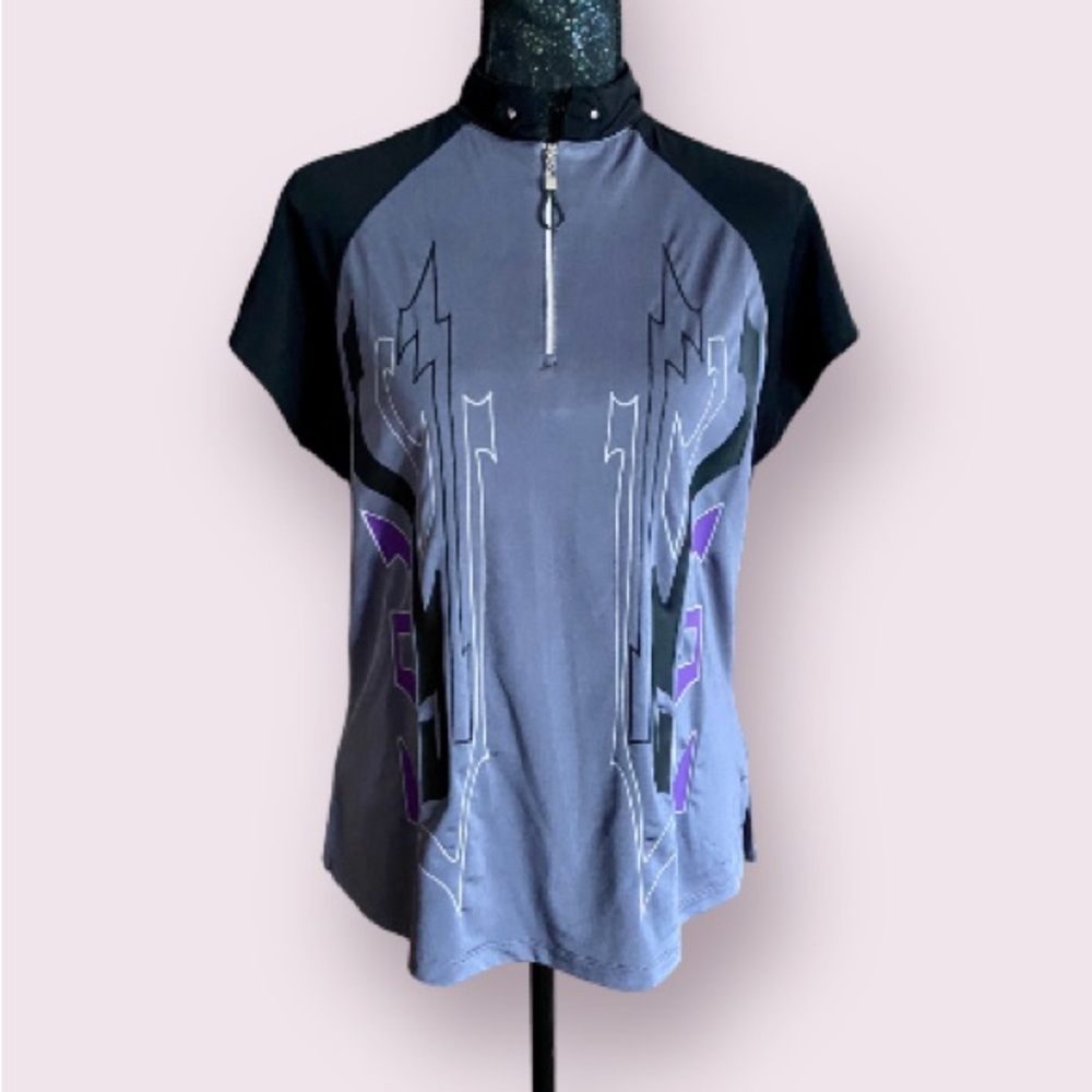Jamie Sadock Abstract Pinstriped Print Golf Top